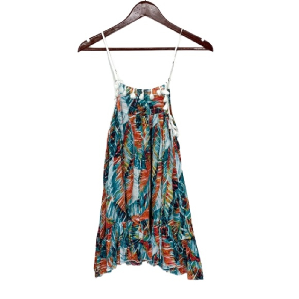 RAGA Tropical Print Paradise Peak Tassel Asymmetrical Tunic Tank Top Nwt Sz XS